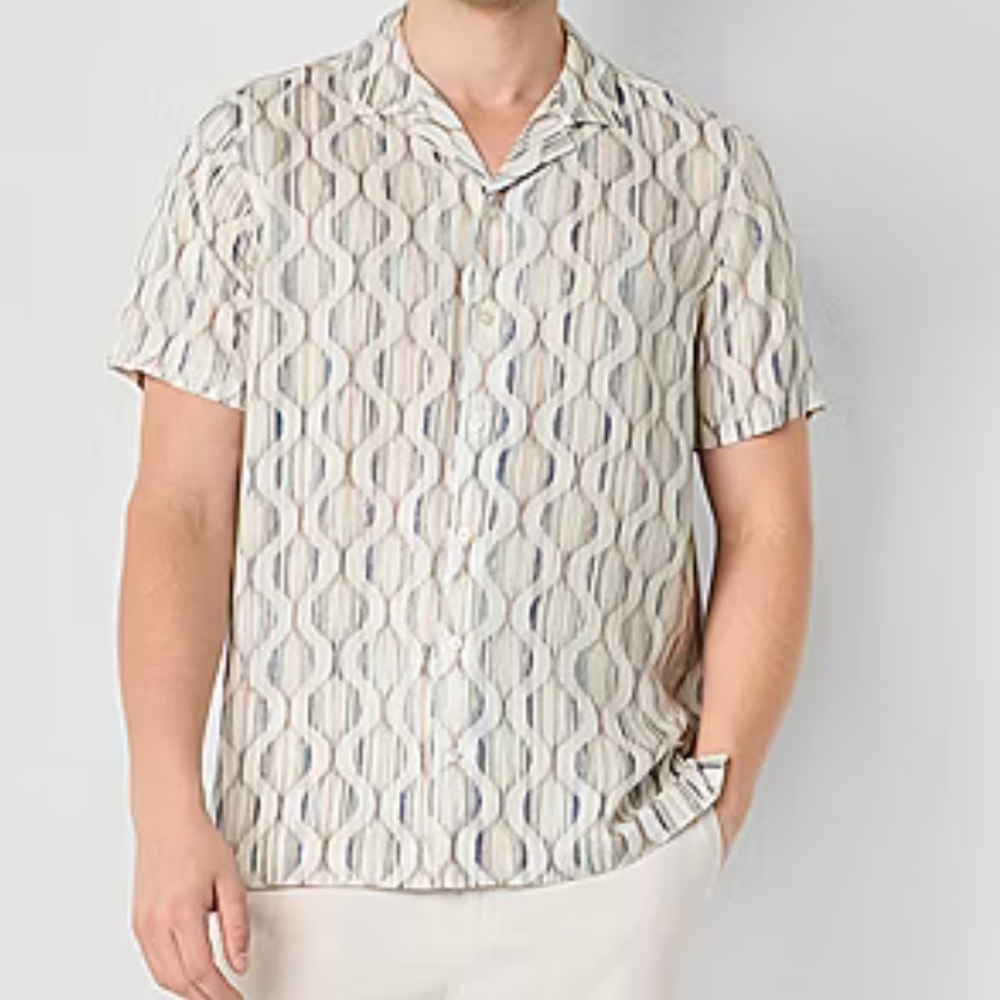 NWT —  JF J. Ferrar Men's White and Gray Patterned Shirt
